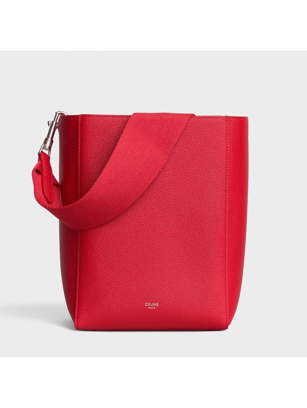 Celine Sangle Small Bucket Bag in Small Grain Calfskin in Red, Like NEW